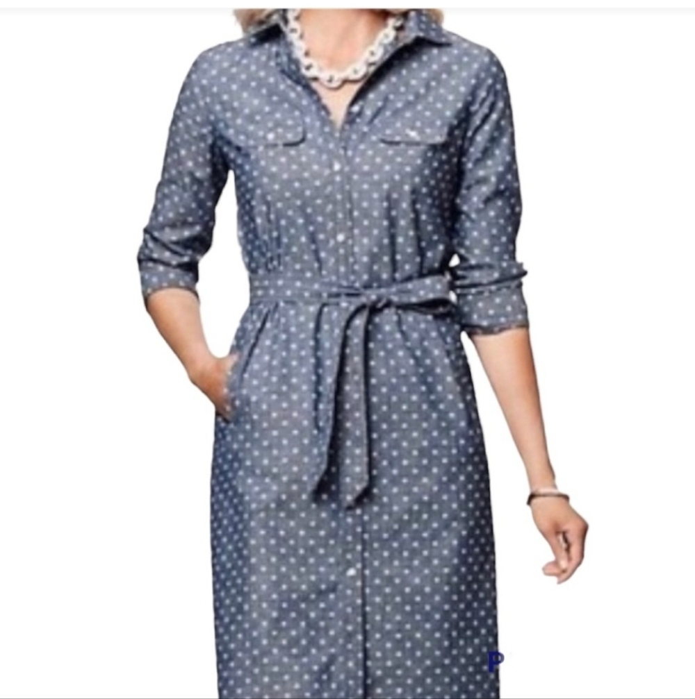 Talbots Navy & White Polka Dot Dress Size 8